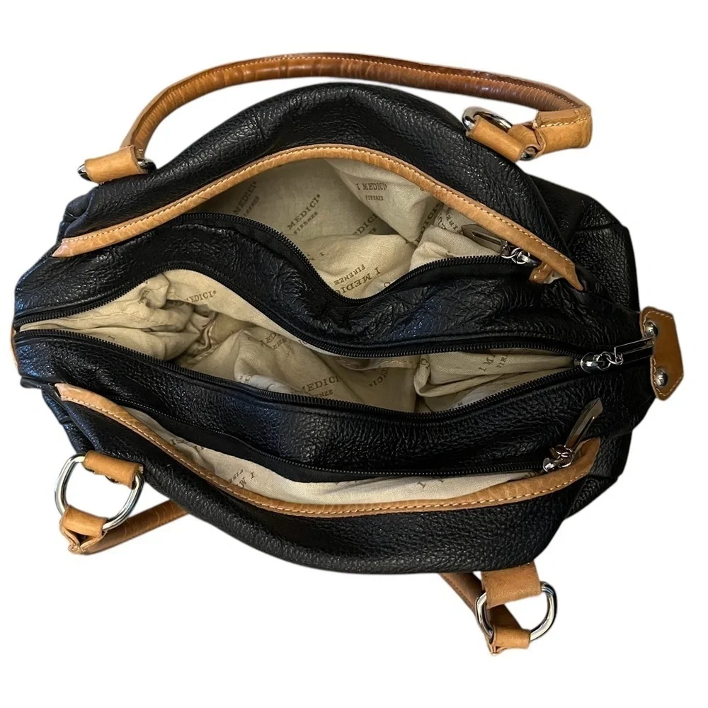 I MEDICI FIRENZE Italian black & tan pebbled leather purse / bag